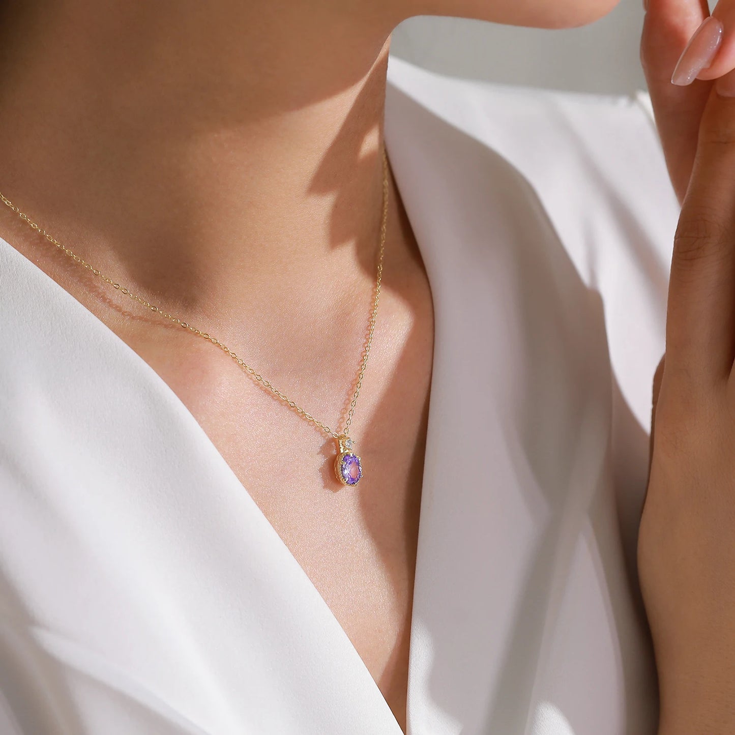 "GOLDEN LAVENDER GEM" Sterling Sliber Halskette