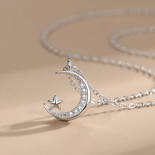 "LITTLE STAR IN MOONLIGHT" Sterling Silber Halskette